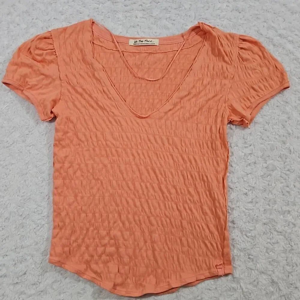 Free People Womens Size Small We The Free Burnt Coral Sugar Cube Baby Doll Tee